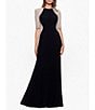 Color:Black/Nude/Silver - Image 1 - Caviar Beaded Mesh Short Sleeve Crew Neck Jersey Sheath Gown