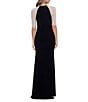 Xscape Caviar Beaded Mesh Short Sleeve Crew Neck Jersey Sheath Gown, Color:Black/Nude/Silver - Image 2