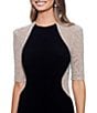 Xscape Caviar Beaded Mesh Short Sleeve Crew Neck Jersey Sheath Gown, Color:Black/Nude/Silver - Image 3