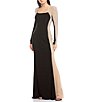 Color:Black/Nude/Silver - Image 1 - Caviar Beaded Mesh Panel Long Sleeve Contrast Matte Jersey Square Neck Sheath Gown