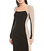 Color:Black/Nude/Silver - Image 3 - Caviar Beaded Mesh Panel Long Sleeve Contrast Matte Jersey Square Neck Sheath Gown