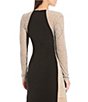 Color:Black/Nude/Silver - Image 4 - Caviar Beaded Mesh Panel Long Sleeve Contrast Matte Jersey Square Neck Sheath Gown