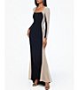 Color:Black/Nude/Silver - Image 5 - Caviar Beaded Mesh Panel Long Sleeve Contrast Matte Jersey Square Neck Sheath Gown
