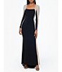 Color:Black/Nude/Silver - Image 6 - Caviar Beaded Mesh Panel Long Sleeve Contrast Matte Jersey Square Neck Sheath Gown