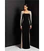 Xscape Caviar Beaded Mesh Panel Long Sleeve Contrast Matte Jersey Square Neck Sheath Gown, Color:Black/Nude/Silver - Image 11