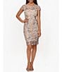 Color:Rose/Gold - Image 1 - Floral Embroidered Lace Round Neck Cap Sleeve Sheath Dress