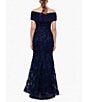 Color:Navy - Image 2 - Embroidered Off-the-Shoulder Short Sleeve Lace A-line Gown