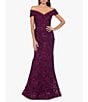 Color:Wine - Image 1 - Embroidered Off-the-Shoulder Short Sleeve Lace Sheath Gown