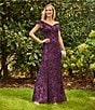 Color:Wine - Image 4 - Embroidered Off-the-Shoulder Short Sleeve Lace Sheath Gown