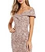 Color:Taupe - Image 3 - Embroidered Off-the-Shoulder Short Sleeve Lace A-line Gown