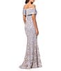Xscape Embroidered Off-the-Shoulder Short Sleeve Lace A-line Gown, Color:Gold/Silver - Image 2