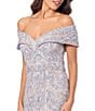 Xscape Embroidered Off-the-Shoulder Short Sleeve Lace A-line Gown, Color:Gold/Silver - Image 3