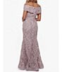 Color:Taupe - Image 2 - Embroidered Off-the-Shoulder Short Sleeve Lace A-line Gown