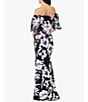 Color:Black/White - Image 2 - Floral Off-the-Shoulder Short Puff Sleeve Mermaid Gown