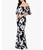 Color:Black/White - Image 3 - Floral Off-the-Shoulder Short Puff Sleeve Mermaid Gown