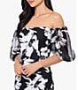 Color:Black/White - Image 4 - Floral Off-the-Shoulder Short Puff Sleeve Mermaid Gown