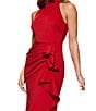 Xscape Halter Mock Neck Long Dress With Side Ruffle, Color:Red - Image 4