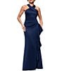 Xscape Halter Neck Scuba Crepe Side Ruffle Sheath Gown - Image 1
