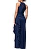 Xscape Halter Neck Scuba Crepe Side Ruffle Sheath Gown - Image 2