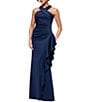 Xscape Halter Neck Scuba Crepe Side Ruffle Sheath Gown - Image 3