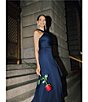 Xscape Halter Neck Scuba Crepe Side Ruffle Sheath Gown - Image 5
