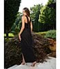 Xscape Halter Scuba Crepe Ruched Back Draping Sheath Gown, Color:Black - Image 9