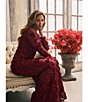 Xscape Illusion 3D Flower Pattern Crew Neck Long Sleeves Sheath Gown, Color:Garnet - Image 7