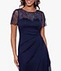 Color:Navy - Image 3 - Illusion Boat Neck Short Sleeve Gown