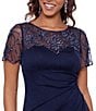 Xscape Illusion Boat Neck Short Sleeve Gown, Color:Navy - Image 3