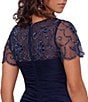 Xscape Illusion Boat Neck Short Sleeve Gown, Color:Navy - Image 4
