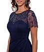 Xscape Illusion Boat Neck Short Sleeve Gown, Color:Navy - Image 5