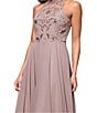 Xscape Illusion Halter Beaded Mesh Bodice Chiffon A-Line Gown, Color:Taupe - Image 3