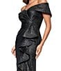 Xscape Jacquard Metallic Off-The-Shoulder A-Line Gown, Color:Black - Image 4