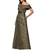 Xscape Jacquard Metallic One Shoulder A-Line Gown, Color:Olive - Image 3