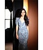 Color:Smoke Blue - Image 6 - Textured Lace V-Neck Short Sleeve Mermaid Gown