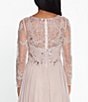 Color:Taupe - Image 4 - Round Neck Long Sleeve Floral Beaded Bodice Chiffon Gown
