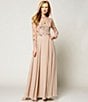 Color:Taupe - Image 6 - Round Neck Long Sleeve Floral Beaded Bodice Chiffon Gown