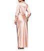 Xscape Long Sleeve Collared V-Neck Satin Dress, Color:Rose - Image 2