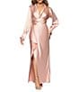 Xscape Long Sleeve Collared V-Neck Satin Dress, Color:Rose - Image 4