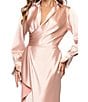 Xscape Long Sleeve Collared V-Neck Satin Dress, Color:Rose - Image 5
