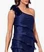 Color:Navy - Image 4 - Metallic Organza One Shoulder Sleeveless Rosette Tiered Gown