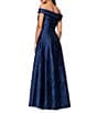Xscape Metallic Printed Off-The-Shoulder Jacquard Gown, Color:Navy - Image 2