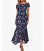 Color:Blue Multi - Image 1 - Midi Raised Floral Embroidered Lace Applique Off-the-Shoulder Cap Sleeve Flounce Mermaid Tea Length Gown