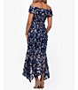 Color:Blue Multi - Image 2 - Midi Raised Floral Embroidered Lace Applique Off-the-Shoulder Cap Sleeve Flounce Mermaid Tea Length Gown