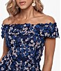 Color:Blue Multi - Image 3 - Midi Raised Floral Embroidered Lace Applique Off-the-Shoulder Cap Sleeve Flounce Mermaid Tea Length Gown