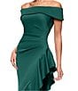 Xscape Off the Shoulder Ruffle Crepe Gown, Color:Hunter - Image 4