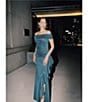 Xscape Off the Shoulder Ruffle Crepe Gown, Color:Hunter - Image 6
