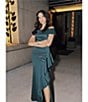 Xscape Off the Shoulder Ruffle Crepe Gown, Color:Hunter - Image 7