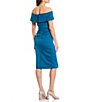 Color:Teal - Image 2 - Off-The-Shoulder Scuba Crepe Ruched Waist Ruffled Front Sheath Dress
