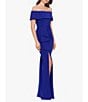 Color:Marine - Image 1 - Off-the-Shoulder Ruched Ruched Waist Scuba Crepe Thigh High Slit Gown